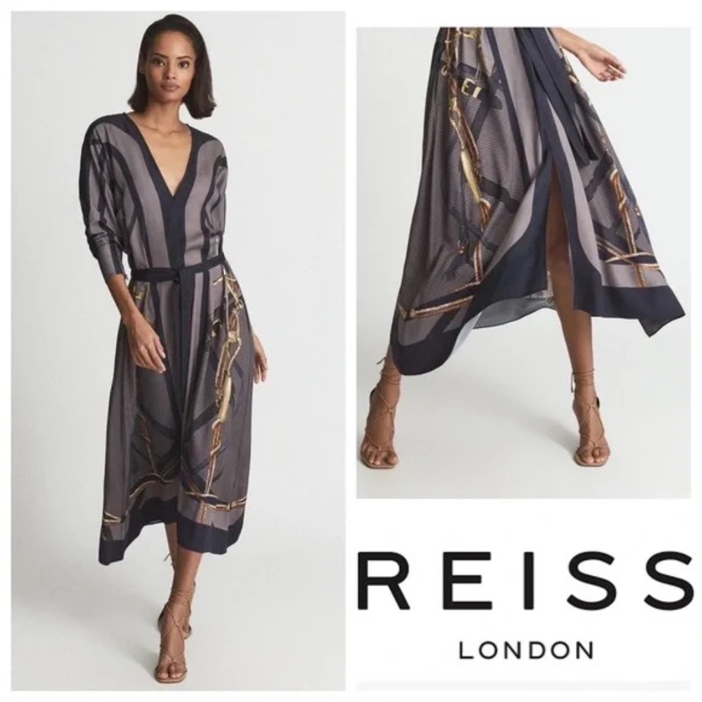 Reiss Evelyn Chain Print Midi Dress Women Size 6
